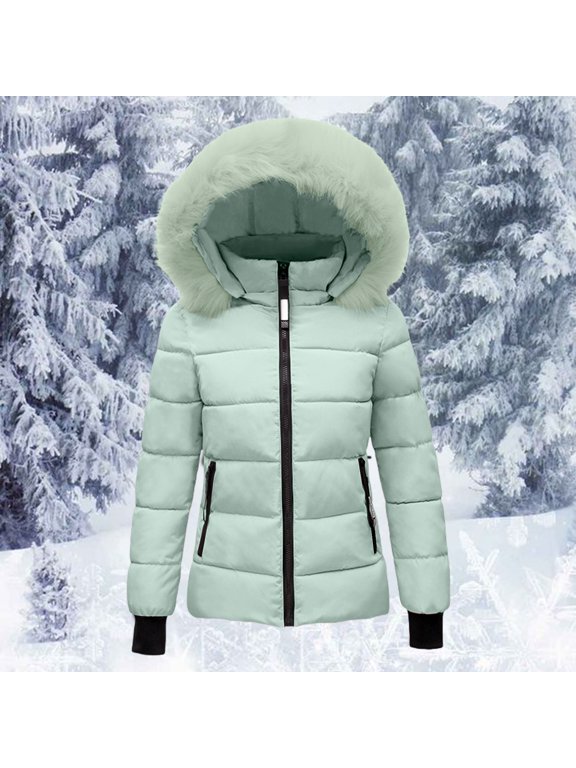 Women's Hooded Quilted Thickened Puffer Winter Ski Coat,FauxâFurâLined Comfy Outerwear,Warm Loose Shell Jacket for ColdâWeather Outdoor Snow Sports Daily Occasions Green XL