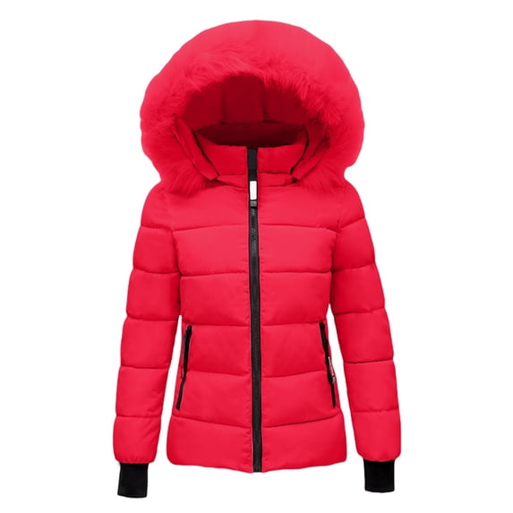GILIGEGE Women's Hooded Quilted Thickened Puffer Winter Ski Coat,Faux‑Fur‑Lined Comfy Outerwear,Warm Loose Shell Jacket for Cold‑Weather Outdoor Snow Sports Daily Occasions Red 3XL