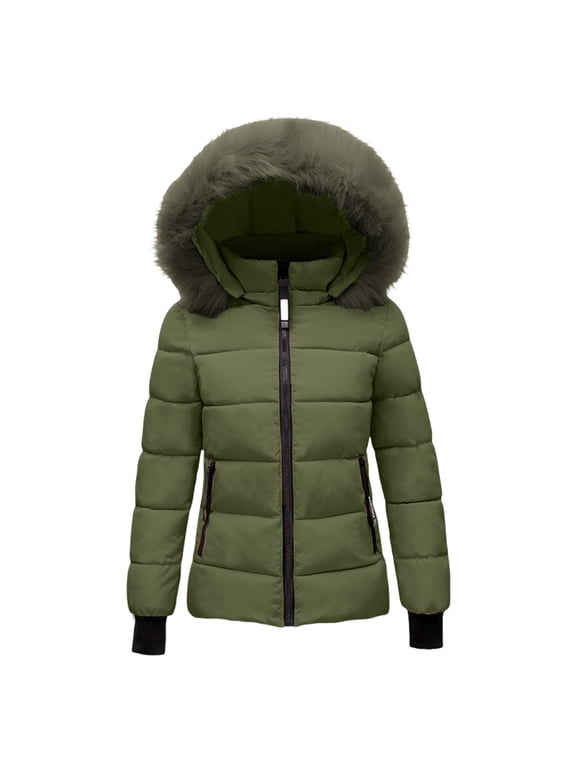 Women's Hooded Quilted Thickened Puffer Winter Ski Coat,Faux‑Fur‑Lined Comfy Outerwear,Warm Loose Shell Jacket for Cold‑Weather Outdoor Snow Sports Daily Occasions JN L