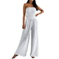 thumbnail image 1 of GILIGEGE Women's Jumpsuits Tropical Strapless Jersey Jumpsuit Wide Leg Overall Sleeveless Outfit Casual Beach Overalls for Women Loose Fit Summer Double Layer Cotton One Neck Pocket Waist Jumpsuit, 1 of 5