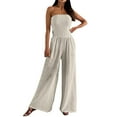 thumbnail image 1 of GILIGEGE Women's Jumpsuits Tropical Strapless Jersey Jumpsuit Wide Leg Overall Sleeveless Outfit Casual Beach Overalls for Women Loose Fit Summer Double Layer Cotton One Neck Pocket Waist Jumpsuit, 1 of 5