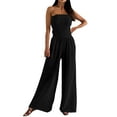 thumbnail image 1 of GILIGEGE Women's Jumpsuits Tropical Strapless Jersey Jumpsuit Wide Leg Overall Sleeveless Outfit Casual Beach Overalls for Women Loose Fit Summer Double Layer Cotton One Neck Pocket Waist Jumpsuit, 1 of 5