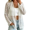 thumbnail image 1 of GILIGEGE Women's Lace Blazer Open Front Sheer Mesh Blazer Coats,Bolero Shrugs Crochet Lace Open Cardigan,Elegant Long Sleeve Casual Lightweight Dressy Summer Jacket White S, 1 of 4
