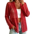thumbnail image 1 of GILIGEGE Women's Lace Blazer Open Front Sheer Mesh Blazer Coats,Bolero Shrugs Crochet Lace Open Cardigan,Elegant Long Sleeve Casual Lightweight Dressy Summer Jacket Red XL, 1 of 4