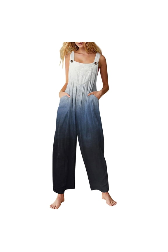Women's Loose Sleeveless Printed Bib Overalls Pockets Wide Leg Palazzo Pants Tank Jumpsuit Patchwork Dual Pocket Loose Floral Print Bohemian Jumpsuit Overalls for 2025 Spring Summer Rompers