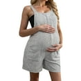thumbnail image 1 of GILIGEGE Women's Maternity Knit Overalls Shorts Solid Color Ribbed Summer Sleeveless Pregnancy Jumpsuits with Pockets Summer Loose Fit Vacation Outfits Overall Jumpsuits Jumpers Shorts with Pocket, 1 of 6