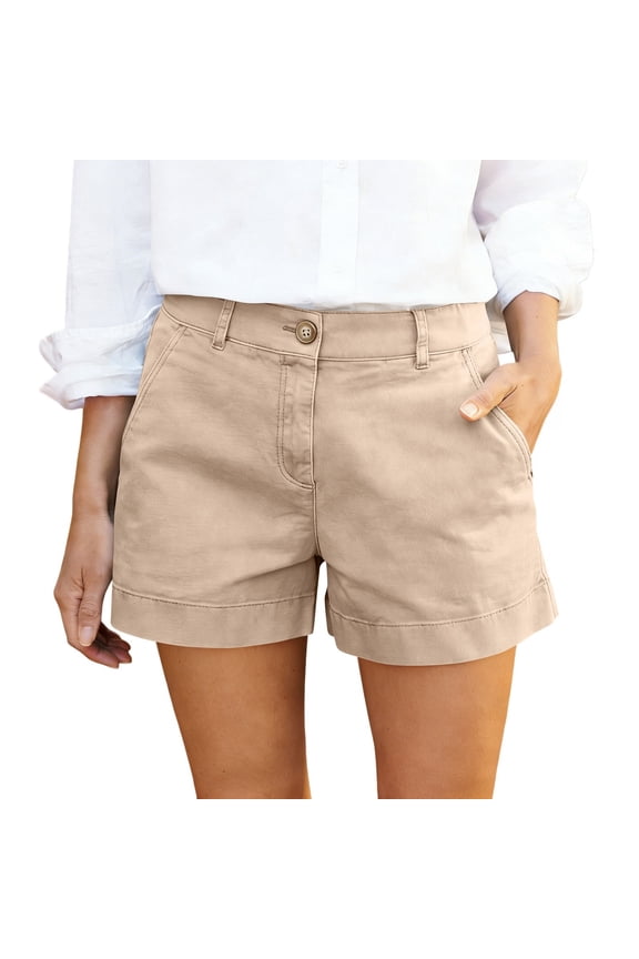 Women's Mid Waist Solid Split Side Flap Pocket Casual Shorts 2026 Baggy Dressy Casual Chino Shorts Inseam Wide Leg High Waisted Mid Thigh Short Comfy Work Short Pants with Pockets Beige
