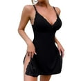 thumbnail image 1 of GILIGEGE Women's Nightgown V-Neck Chemise Sleepwear Lace Nightwear Soft Sleepwear Nightgowns for Women Lace Trim Slit Nightgown Lace Trim Side Sleep Dress Slit Bowknot Decor Sleep Spaghetti Dress, 1 of 9