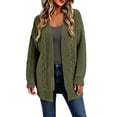 thumbnail image 1 of GILIGEGE Women's Open Front Cable Knit Cardigan,Long Sleeve Relaxed Mid Length Sweater Coat with Ribbed Cuffs,Solid Color Chunky Knit Outerwear for Casual Farm Trips and Autumn Daily Outfits Green XL, 1 of 4