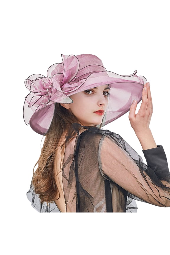 Women's Organza Church Tea Party Wedding Fascinator Derby Summer Travel Beach Cap Lightweight Outdoor Bridal Shower Dress Leaf Flower Wide Brim Fascinators Bucket Bowler Mesh Sunshade Hats