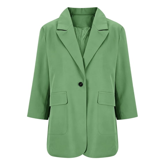 GILIGEGE Women's Oversized Solid‑Color Blazer Jacket,Long‑Sleeve Lapel‑Collar Button‑Down Suit Outerwear with Side Pockets,Trendy Business‑Casual Dressy Coat for Office Work Daily Green XL