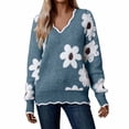 thumbnail image 1 of GILIGEGE Women's Oversized V Neck Fuzzy Sweater Chunky Knit Tops,2026 Long Sleeve Comfy,Flower Printed Pullover,Soft Loose Fit,Fall Clothes Ribbed Lightweight Teacher Outfits,Cute,Stylish Blue S, 1 of 4