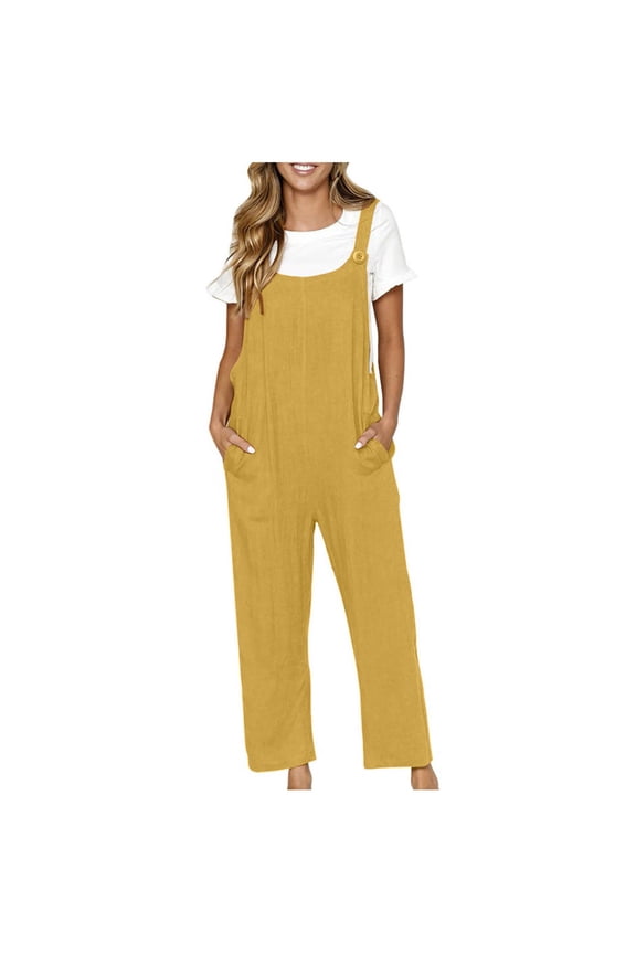 Women's Patchwork Dual Pocket Jumpsuit Loose Floral Print Bohemian Wide Leg Bib Overall Womens Overalls Casual Loose Sleeveless Straps Wide Leg Jumpsuit Yellow L