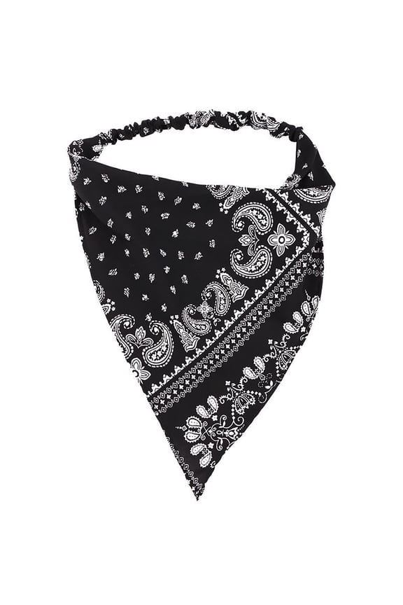 Women's Print Floral Hair Scarf Headband Elastic Boho Triangle Head Scarf Cottagecore Head Kerchief Breathable Sun-Proof Scarf for Women Daily Travel Hair Styling Accessories Black