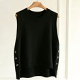thumbnail image 1 of GILIGEGE Women's Round Neck Sleeveless Pullover Ribbed Knit Sweater Vest,Pullover or Side Button,Fitted Ribbed Knitted,Lightweight Soft Comfy,Vacation Travel Work Vest,Cute Striped Knit Vest Black A, 1 of 6