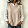 thumbnail image 1 of GILIGEGE Women's Round Neck Sleeveless Pullover Ribbed Knit Sweater Vest,Pullover or Side Button,Fitted Ribbed Knitted,Lightweight Soft Comfy,Vacation Travel Work Vest,Cute Striped Knit Vest Beige A, 1 of 5