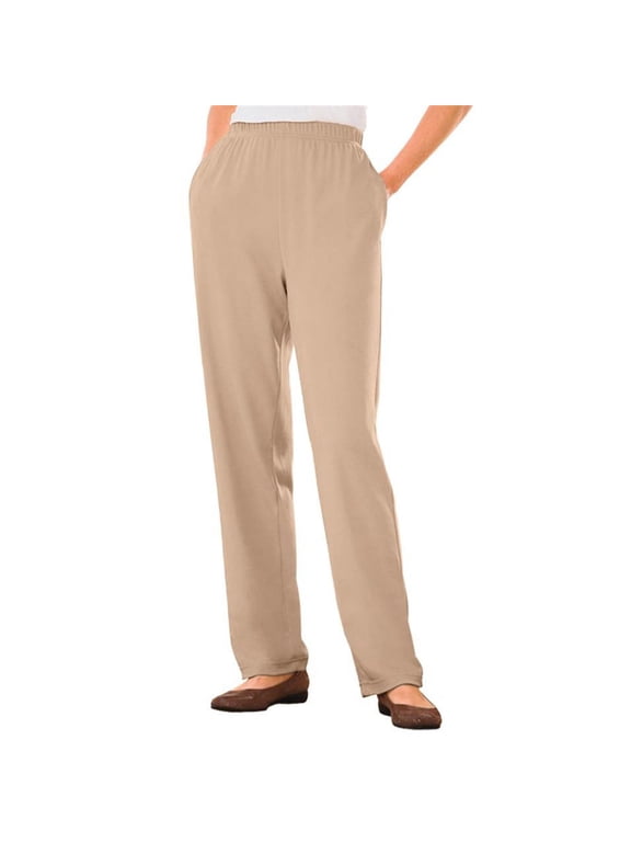 Women's Straight Leg Long Pants,Elastic High Waist Trousers with 2 Pockets,Drape Casual Pants,Slim Leg Scrub Pant,Breathable Wide Leg Trousers,Straight Leg Work Pants,Pull On Slacks Khaki