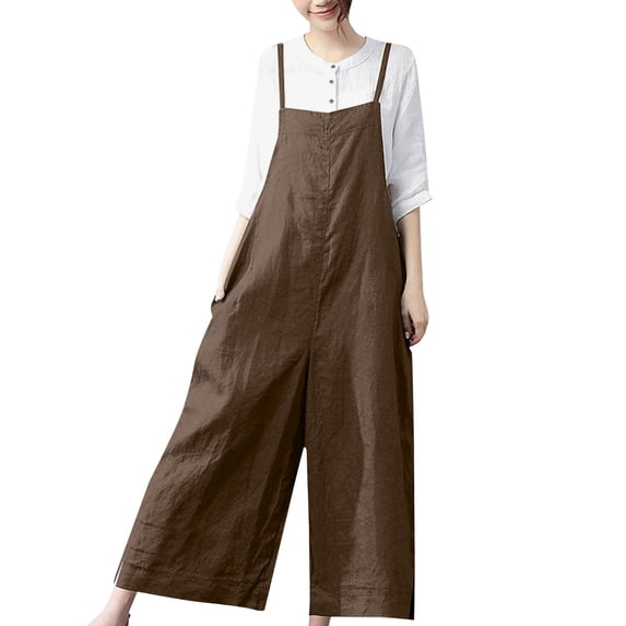 GILIGEGE Women's Summer Boho Casual Jumpsuits Wide Leg Overalls Flowy Baggy Rompers Casual Overalls Baggy Wide Leg Jumpsuits Loose Linen Bib Pants Linen Overalls for Women Pants Romper Bib Jumpsuit