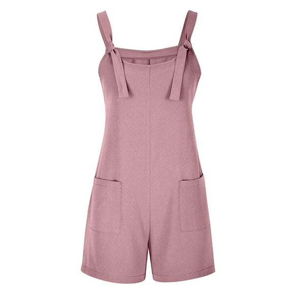 GILIGEGE Women's Summer Casual Sleeveless Rompers Tie Strap Loose Jumpsuit Shorts Overalls with Pockets Women's Tie Shoulder Overall Shorts Neck Romper Jumpsuit with Pocket Pk1 4Xl