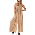 thumbnail image 1 of GILIGEGE Women's Summer Causal Jumpsuits Sleeveless Wide Leg Long Rompers V Neck Strap Loose Baggy Overalls Beach Jumpsuits with Pockets High Waisted Stylish Loose Jumpsuit Vest V Neck Wide Leg, 1 of 7