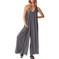thumbnail image 1 of GILIGEGE Women's Summer Causal Jumpsuits Sleeveless Wide Leg Long Rompers V Neck Strap Loose Baggy Overalls Beach Jumpsuits with Pockets High Waisted Stylish Loose Jumpsuit Vest V Neck Wide Leg, 1 of 7