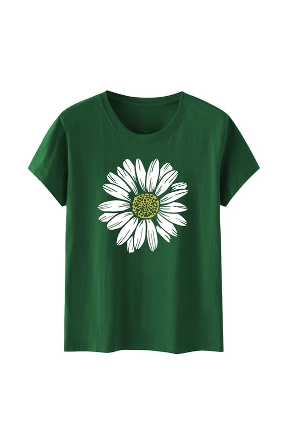 Women's Summer Sunflower T Shirt Cute Flower Graphic Loose Tees Crew Neck Short Sleeve Casual Tops 2026 New Women's I Printing Europe And The States Men And Women Round Neck T Shirt Green L