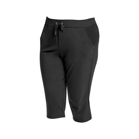 GILIGEGE Women's Sweatpants Capri Pants Lounge Loose Fit Drawstring Waist with Side Pockets Summer Casual Cropped Jogger Running Hiking Pants Lightweight Yoga Workout Pant Knee Length Pants Black