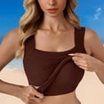 thumbnail image 1 of GILIGEGE Women's Tank Top with Built-in Bra,Seamless Shapewear,Square Neck,Hip-Length,Non-Roll Hem,Double Lined U Neck Strechy Summer Trendy Going Out Top,Sleeveless Vest Basic Slim Fit Tank Brown, 1 of 5