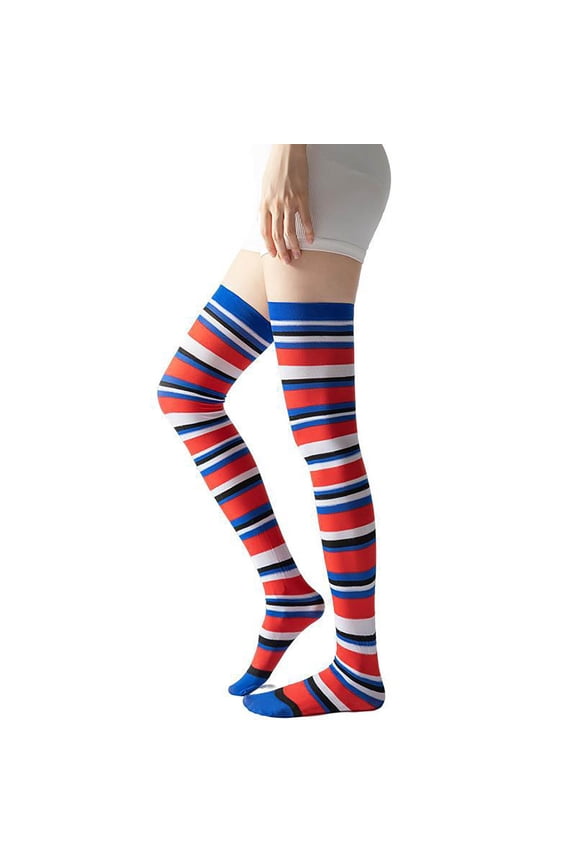 Women's Thigh High Socks Cotton Striped Over The Knee Socks Long Knee High Socks for Women Boot Socks for Halloween Cosplay Party Women's Striped Colorful Printed Non Over Knee Stockings