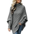 thumbnail image 1 of GILIGEGE Women's Turtleneck Poncho Sweaters Cable Knit Casual Pullover Sweater Asymmetrical Drop Shoulder High Neck Long Sleeve Pullover Oversized Knit Casual Fall Winter Going Out Top Grey L, 1 of 4