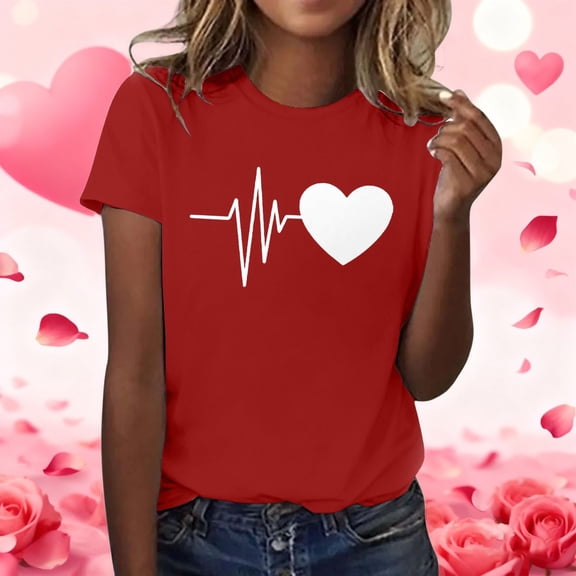 GILIGEGE Women's Valentines T-Shirt Print Graphic Tees Cute Love Heart Shirts Casual Short Sleeve Valentines Shirt for Women Romantic Love Heart Bow T-Shirts Valentine Day Lover Tee Tops Brick Red S