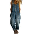 thumbnail image 1 of GILIGEGE Women's Y2K Denim Bib Overall Pants,Button Front Wide Leg Jean Jumpsuits Vintage Loose Romper,Adjustable Strap Casual Sleeveless Jumpsuits with Pockets,Washed Denim Overall Pants Blue S, 1 of 4
