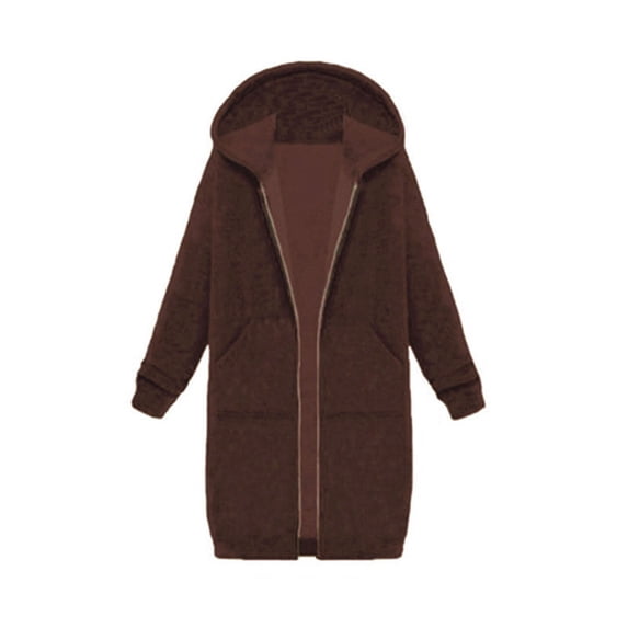 GILIGEGE Women's Zip‑Up Oversized Long Hoodie,Soft Fleece Long‑Sleeve Casual Jacket, Plus‑Size Fall 2026 Sweatshirt Coat with Pockets for Daily Going‑Out Lounging Outfits Coffee L