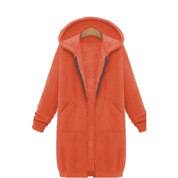 GILIGEGE Women's Zip‑Up Oversized Long Hoodie,Soft Fleece Long‑Sleeve Casual Jacket, Plus‑Size Fall 2026 Sweatshirt Coat with Pockets for Daily Going‑Out Lounging Outfits Orange 2XL