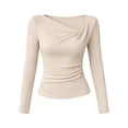 thumbnail image 1 of GILIGEGE Womens Asymmetrical Long Sleeve Fall Shirt Going Out Top Work Blouse,Ruched Slim Fit T-Shirts,Comfy Stretchy Y2K Clothes 2026 Fashion V Neck Basics Business Casual Outfits Light Yellow 2XL, 1 of 4