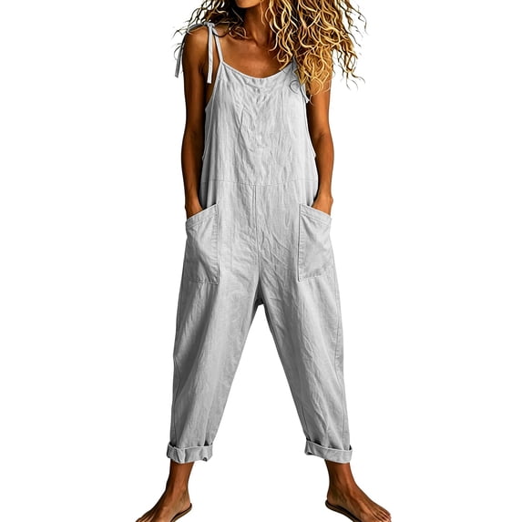 GILIGEGE Womens Bib Overalls Suspenders JumpsuitSummer Baggy Overalls One Piece Loose Fit Rompers Trendy Overalls Wide Leg Pants Sleeveless Jumpsuits Romper with Pockets Grey