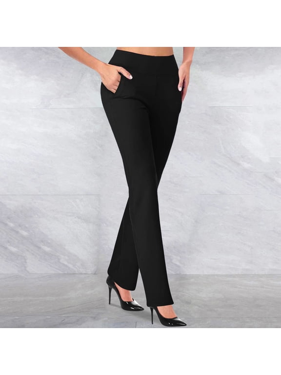 Womens Bootcut Dress Pants,Business Casual Outfits High Waist 4 Way Stretch Yoga Work Pant,Flared Leg Leggings,Tummy Control Bell Bottom,Office Slacks with Pocket,Stretchy Pants Black