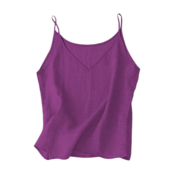 GILIGEGE Womens Camisole Tank Tops,Causal V-Neck Sleeveless Tops,Summer Loose Fit Spaghetti Strap Cami Shirts,Plain Strappy Vest Top,Lightweight Gauze Shirts, Beach Vacation Cami Purple L