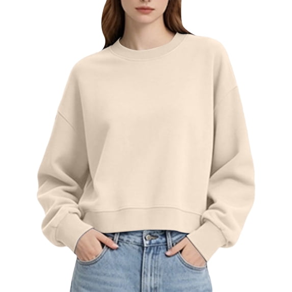 GILIGEGE Womens Cropped Sweatshirts Loose Fit Long Sleeve Crewneck Crop Pullover Sweaters Workout Tops Relaxed Fit ,Soft lining,Ribbed cuffs,Lightweight warmth,Fall Winter Clothes 2026 Beige L