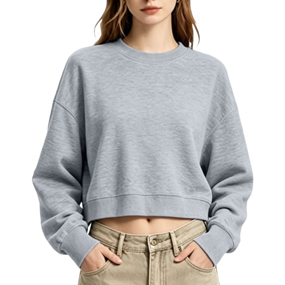 GILIGEGE Womens Cropped Sweatshirts Loose Fit Long Sleeve Crewneck Crop Pullover Sweaters Workout Tops Relaxed Fit ,Soft lining,Ribbed cuffs,Lightweight warmth,Fall Winter Clothes 2026 Grey XL