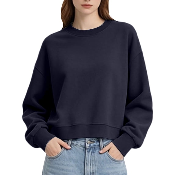 GILIGEGE Womens Cropped Sweatshirts Loose Fit Long Sleeve Crewneck Crop Pullover Sweaters Workout Tops Relaxed Fit ,Soft lining,Ribbed cuffs,Lightweight warmth,Fall Winter Clothes 2026 Navy S