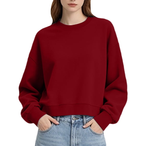 GILIGEGE Womens Cropped Sweatshirts Loose Fit Long Sleeve Crewneck Crop Pullover Sweaters Workout Tops Relaxed Fit ,Soft lining,Ribbed cuffs,Lightweight warmth,Fall Winter Clothes 2026 Wine 2XL
