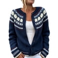 thumbnail image 1 of GILIGEGE Womens Fair Isle Sweater Button Up Long Sleeve Cardigans Crew Neck Open Front Knit Vintage Chunky Sweater Coats Retro Casual Fall Knit Jacket Soft Winter Outwear Dark Blue XL, 1 of 5