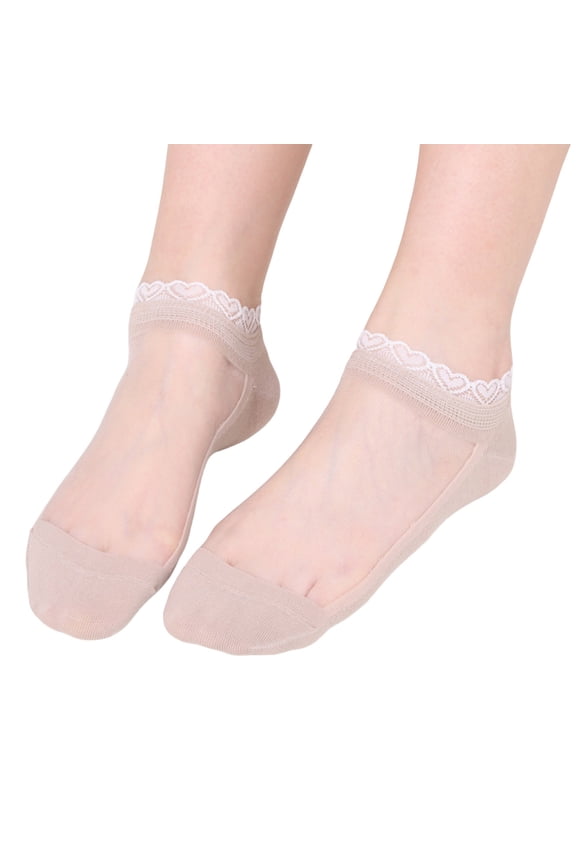Womens Girl 1Pair Sheer Lace Ankle Socks Ultrathin Transparent Mesh Low Cut Socks Cotton Short No Show Liner Loose Socks Transparent Sheer Slouch Socks Reinforced Bottom And Toe Beige