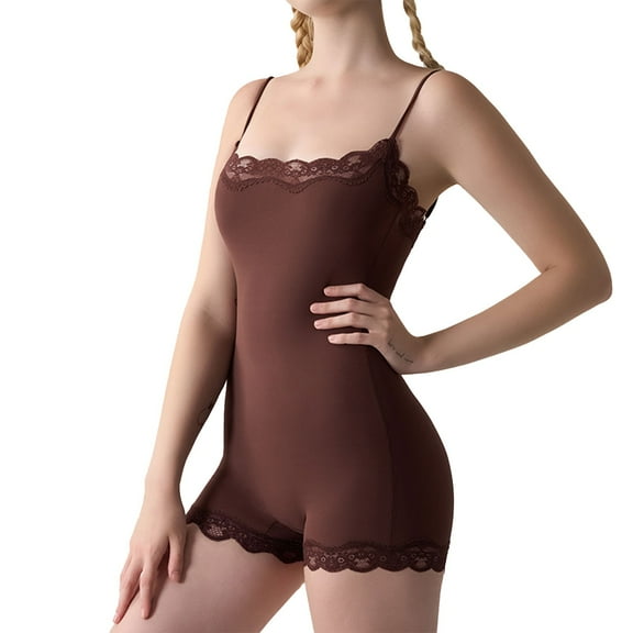 GILIGEGE Womens Lace Square Neck Lace Double Lined Layering Cami Slim Bodysuit Sleeveless Spaghetti Strap Tank Top Sleeveless Bodysuit Summer Sleepwear Lace Square Neck Bodysuit Tummy Leotard Bodysu