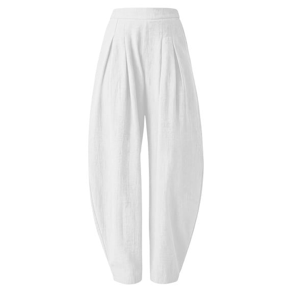 GILIGEGE Womens Linen Cotton Balloon Pants Baggy Barrel Trousers Wide Leg High Waisted Harem Cropped Ankle Length Boho Palazzo Summer Casual Loose Vintage Beach Vacation Barrel Trouser White