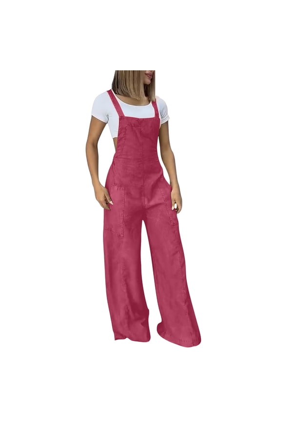 Womens Overalls Casual Loose Jumpsuit Wide Leg Pants Sleeveless Bib Overalls Baggy Pants Overalls for Women Womens Rompers for Summer Overalls Fashionable Suspender Long Jumpsuit Pocket