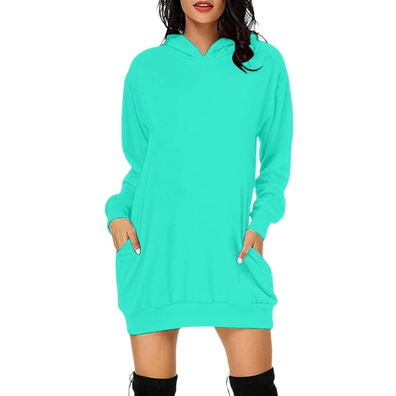 GILIGEGE Womens Oversized Long Hoodie Dress Casual V Neck Long Sleeve Tunic Dress Loose Sweatshirts with Pocket Fall Outfits Pullover Sweatshirt Winter Clothing for Daily Wear Mint Green S