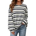 thumbnail image 1 of GILIGEGE Womens Oversized Striped Long Sleeve Shirts Fall Tops 2026 Basic Tees Crewneck Fitness Clothing,Y2k Streetwear,Workout Gym Athletic,Plus Size Fashion,Winter Outfits,Cute Sweatshirts Grey XL, 1 of 4