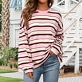 thumbnail image 1 of GILIGEGE Womens Oversized Striped Long Sleeve Shirts Fall Tops 2026 Basic Tees Crewneck Fitness Clothing,Y2k Streetwear,Workout Gym Athletic,Plus Size Fashion,Winter Outfits,Cute Sweatshirts Pink XL, 1 of 4